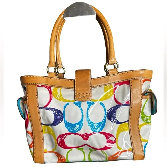 Coach Vintage Limited Edition PVC Multicolor Signature Scribble Boxy Tote - Picture 2 of 11